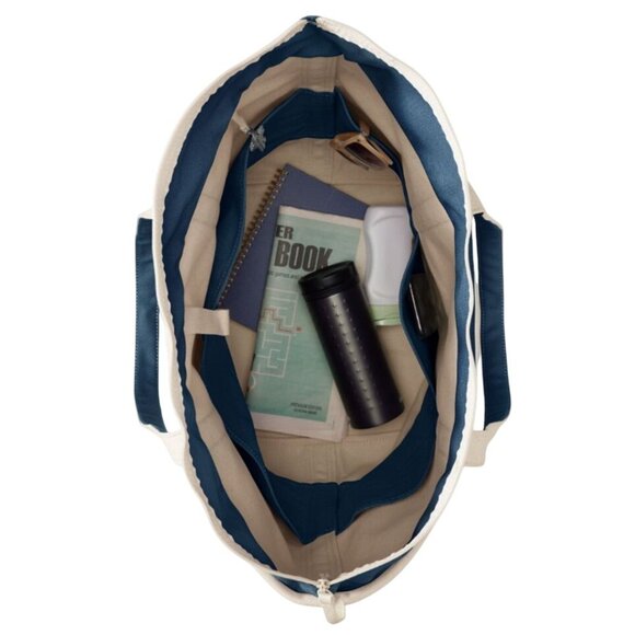 Lands End Large 5 Pocket Zip Top Long Handle Canvas Boat Tote Bag Radiant Navy - Picture 3 of 3